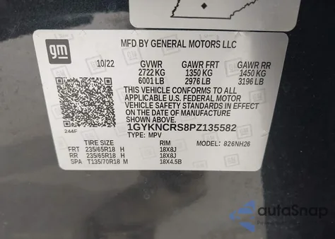 2023 Cadillac Xt5 Fwd Premium Luxury z USA, uszkodzony, nr VIN 1GYKNCRS8PZ135582